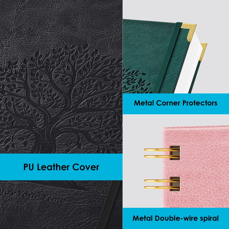 Spiral Notebook with Leather Cover - A5 300-Page College Ruled Journal
