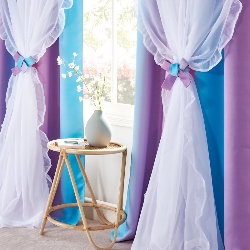 Colorful Rainbow Double Layer Room Darkening Curtains for Kids Bedroom