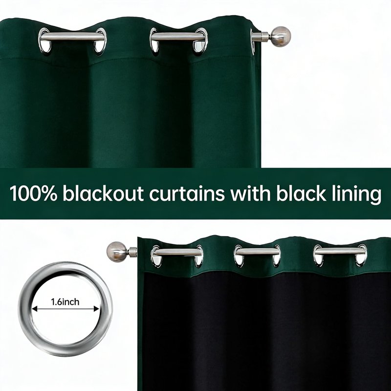 Blackout Thermal Insulated Curtain Set 4 Panels Grommet Top for Bedroom & Living Room