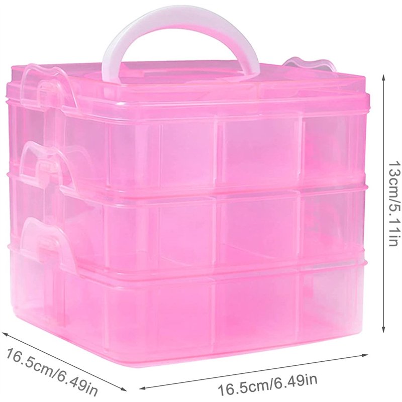 3-Tier Plastic Craft Storage Organizer with Adjustable Dividers for Art Supplies