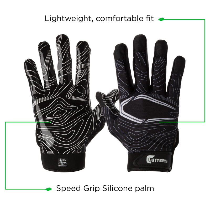 Youth Football Receiver Gloves Black L/XL Performance Grip