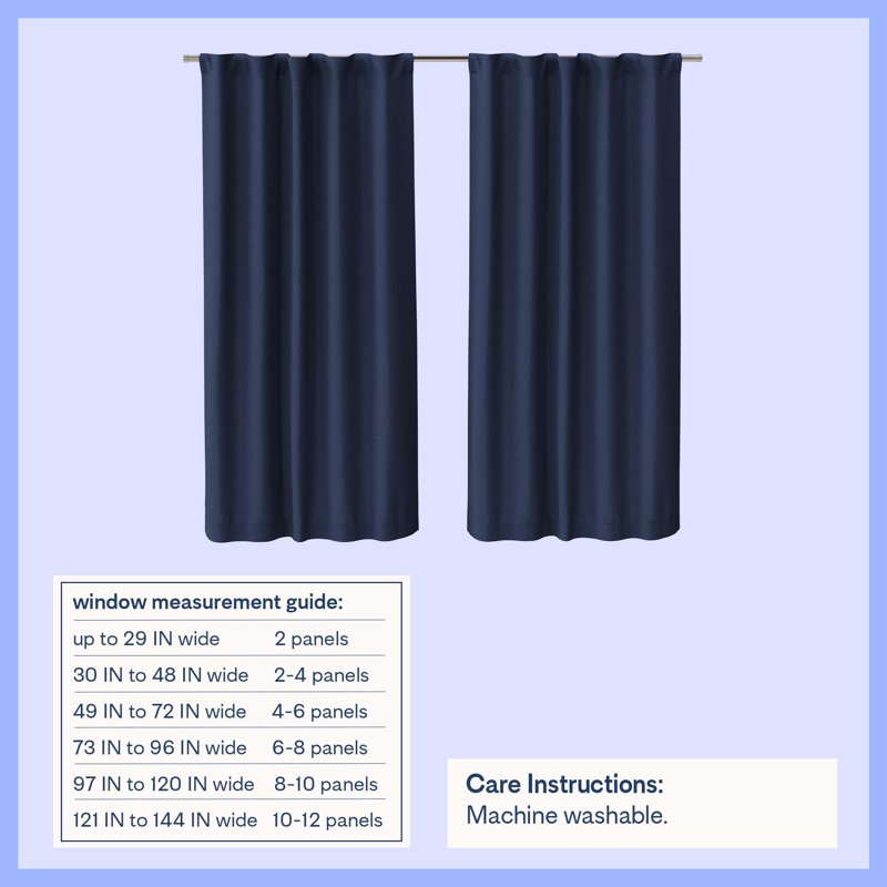 Kids Navy Blue Blackout Curtain Panel Set with Rod Pocket & Back Tabs, 30x63 Inches