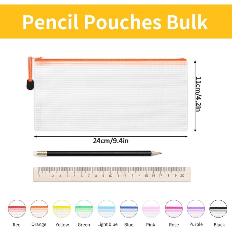 Mesh Zipper Pouch Bags Bulk Set for Organization - Waterproof & Transparent