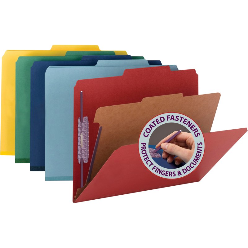Pressboard Legal Classification Folders with SafeSHIELD Fasteners - Bright Red, 10/Box