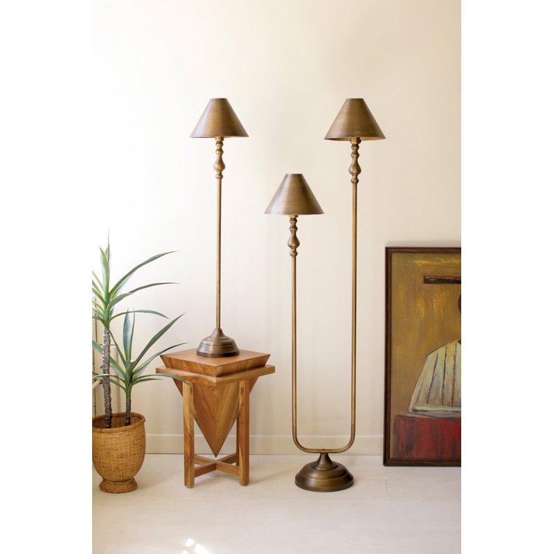 Antique Gold Double Floor Lamp with Metal Shades - 66.5 Inch Tall Living Room Lighting