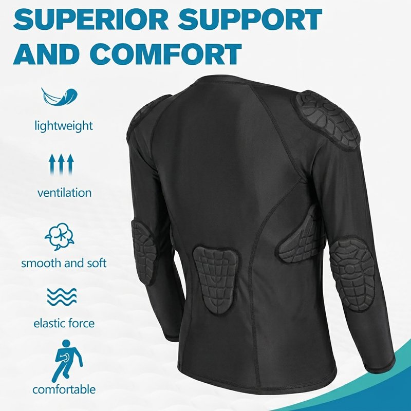 Kids Youth Padded Compression Shirt - Impact-Absorbing Long Sleeve Protective Top