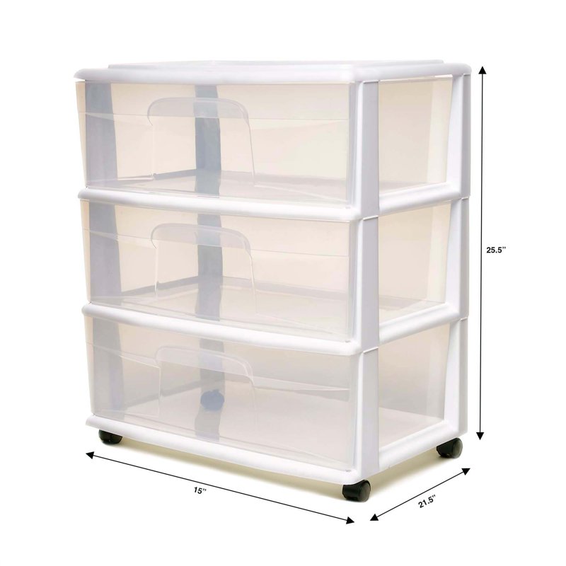 Homz 3-Drawer Storage Cart with Casters - Clear Plastic Home & Office Organizer