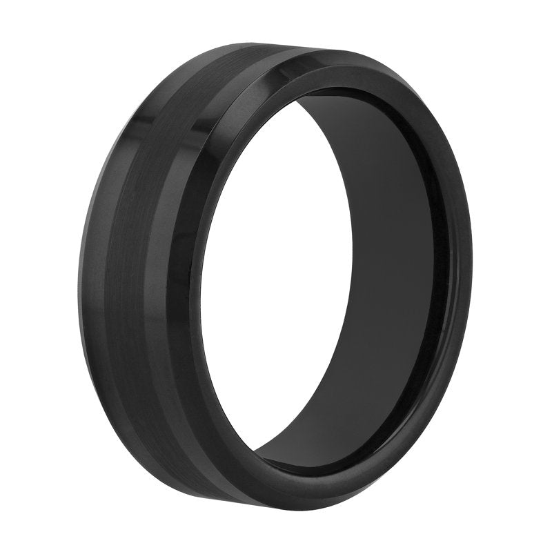 Men's Beveled Satin Center Tungsten Wedding Band - Durable Modern Men's Ring