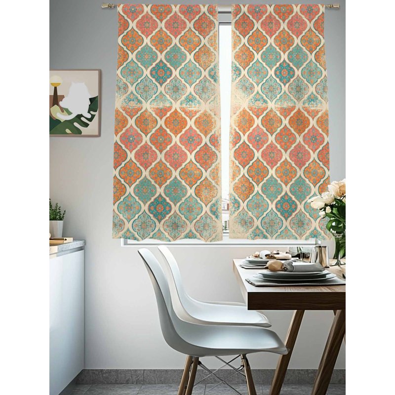 Boho Sheer Curtains Set - 2 Panels with Rod Pocket for Bedroom & Living Room