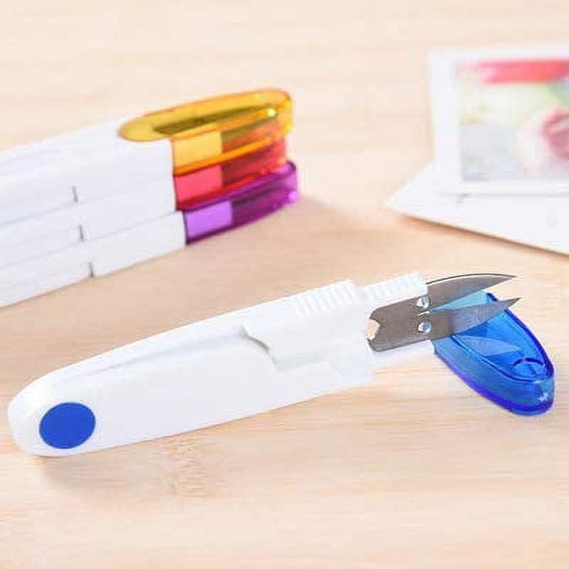 4 Pack Mini Portable U-Shaped Sewing Scissors with Safety Covers for Cross Stitch Crafts