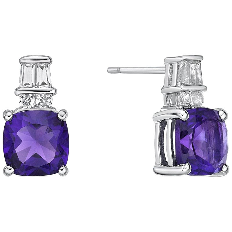 Sterling Silver Amethyst & White Sapphire Earrings - Hypoallergenic Gift Jewelry