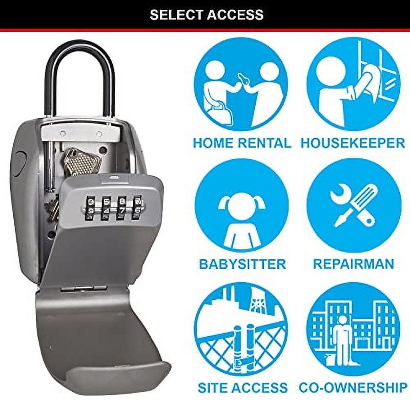 Heavy Duty Key Lock Box with Combination Lock - Portable Zinc Security Safe