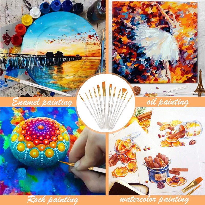 Miniature Detail Nylon Hair Art Brushes Set - 12 Pieces for Painting