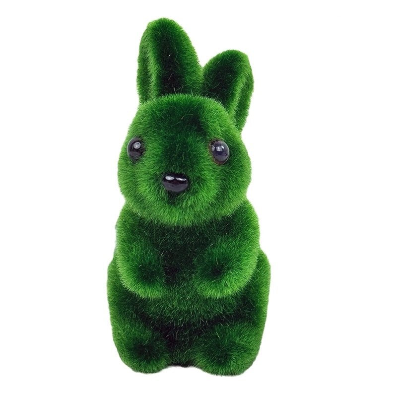 Green Flocked Moss Easter Bunny Sculpture - Resin Spring Home Decor, 4 Inch