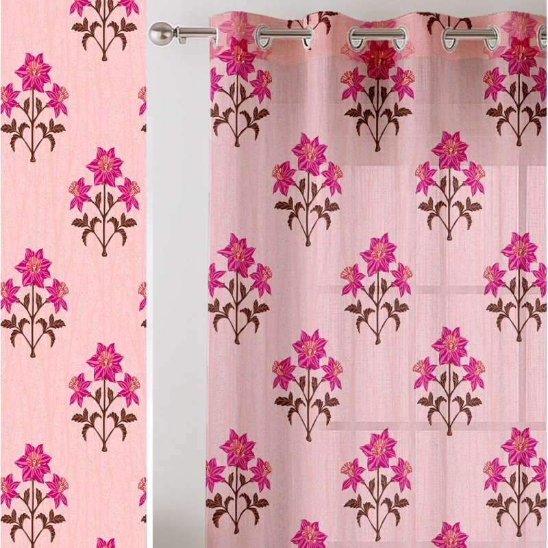 Long Sheer Curtains Set of 2 for Double Height Windows - Floral Georgette Drapes