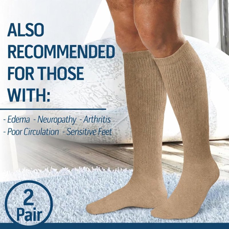 Diabetic Over The Calf Socks with Seamless Toe Cushion Non-Binding Cotton 6 Pairs
