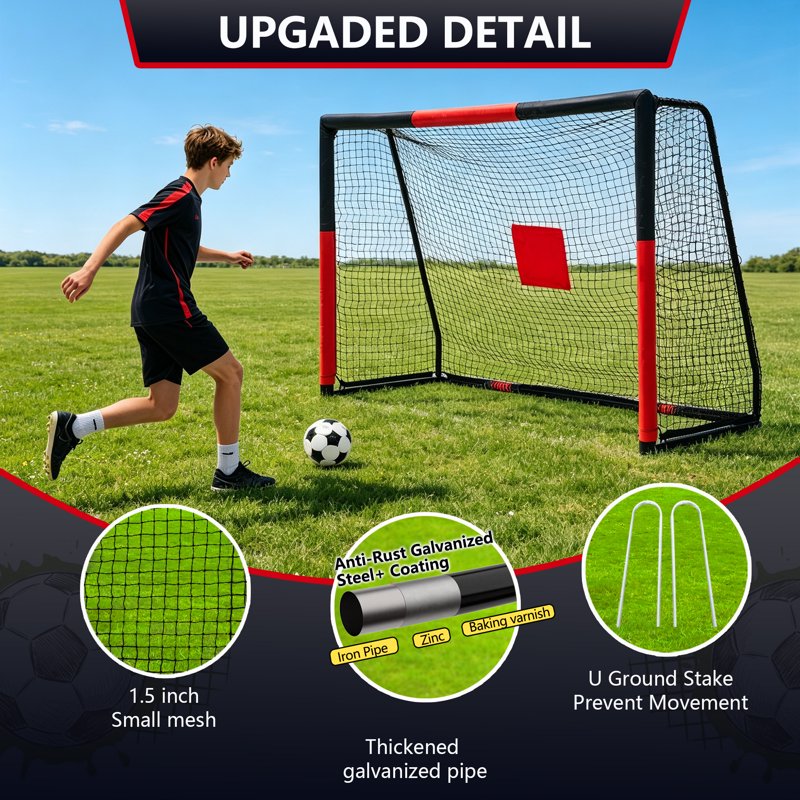 Weatherproof Metal Soccer Goal 6x4/8x5/10x6.5/12x6.5 ft, Galvanized Steel Frame, Zipper Net, Easy Assembly, 10x6.5 ft Variation