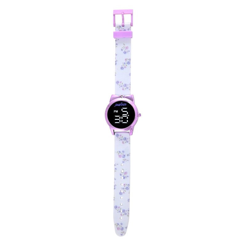 Girls White Floral Silicone Strap Digital Watch with Bow & Matching Bracelets