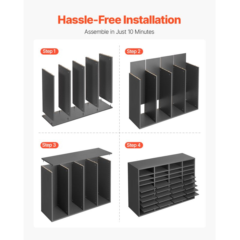 Office Document Divider with 36 Slots - Modular MDF File Organizer for Files and Records
