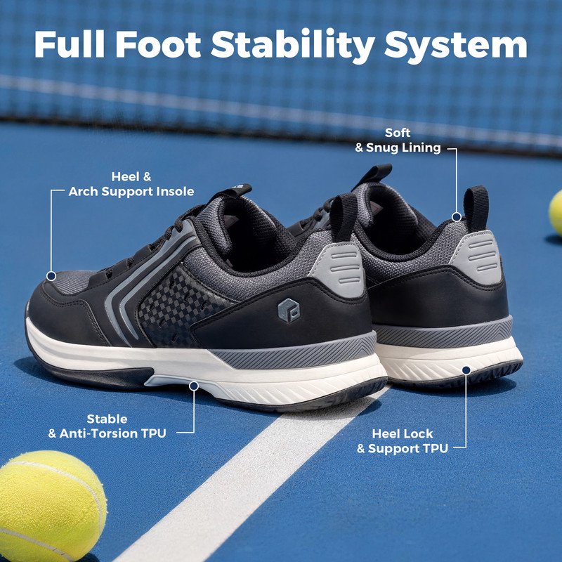 Men's Athletic Tennis & Pickleball Shoes Wide Toe & Arch Support Indoor Outdoor