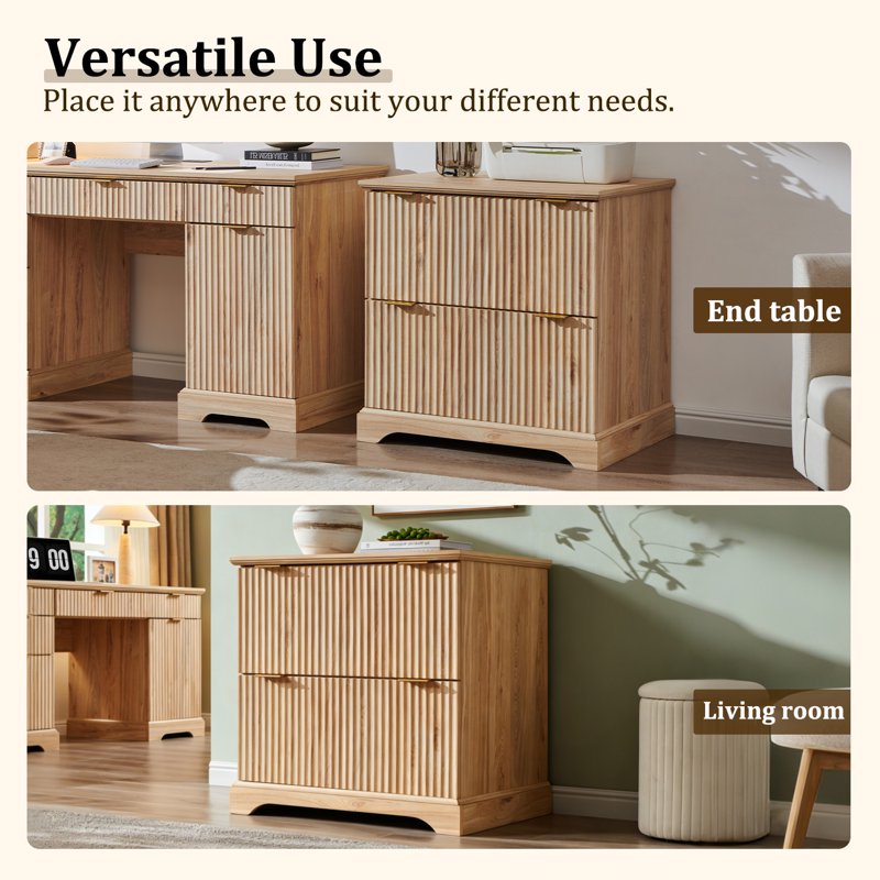 Lateral Filing Cabinet with Charging Station - Modern Fluted Wood Office Storage