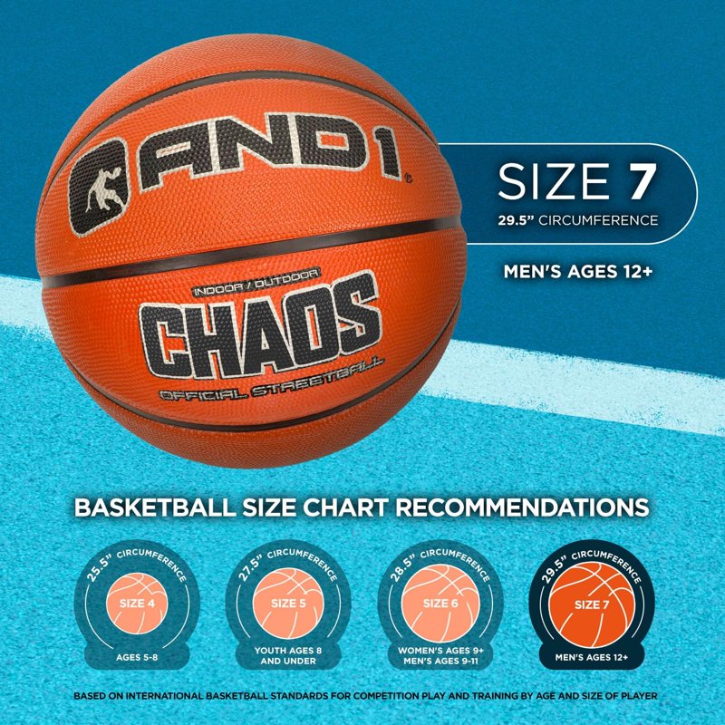 Regulation Size Rubber Basketball for Indoor & Outdoor Play - Deep Channel Grip