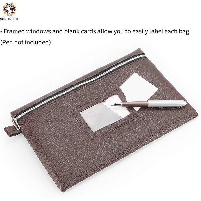 7-Piece Faux Leather Bank Deposit & Cash Organizer Bag Set - Water-Resistant