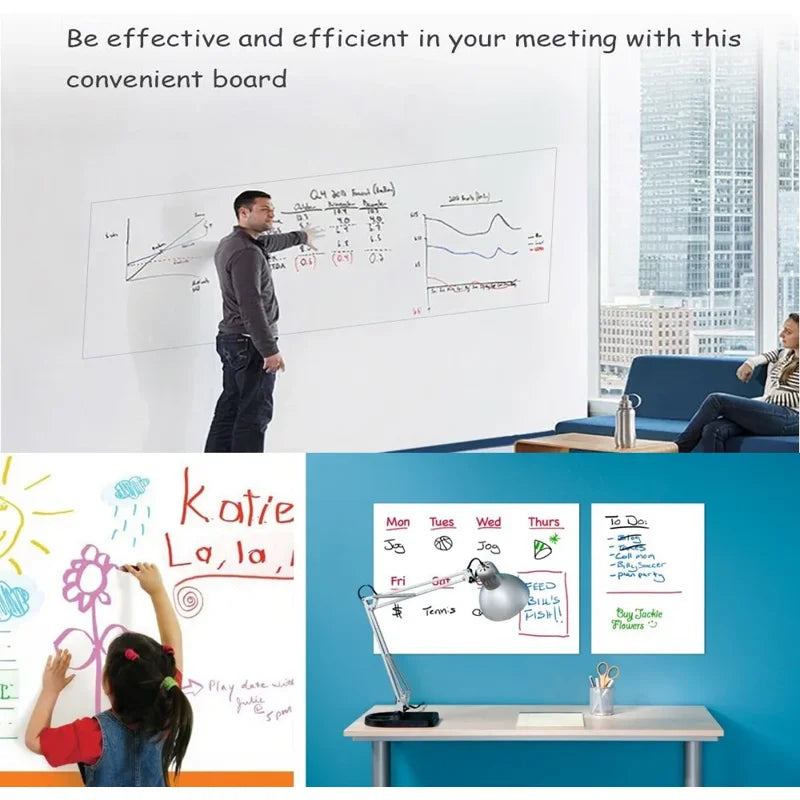 Self-Adhesive Whiteboard Wall Decal Sticker 17.7 x 78.7 Inches Dry Erase Message Board for Home Office
