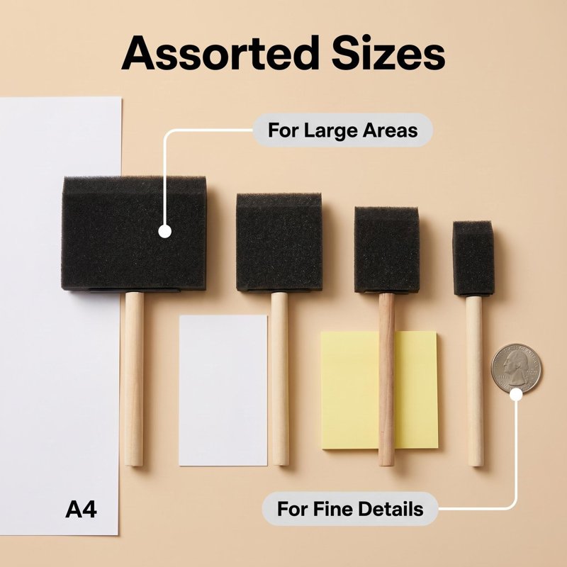 Foam Paint Brushes Set - 10 Pack for DIY Painting & Touch-Ups