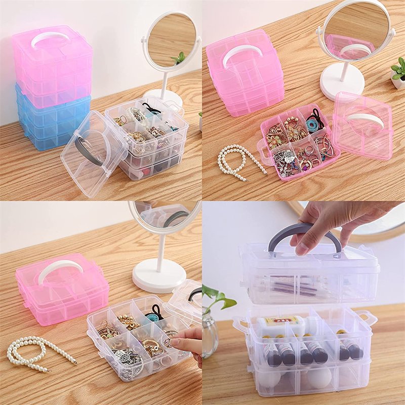 3-Tier Plastic Craft Storage Organizer with Adjustable Dividers for Art Supplies