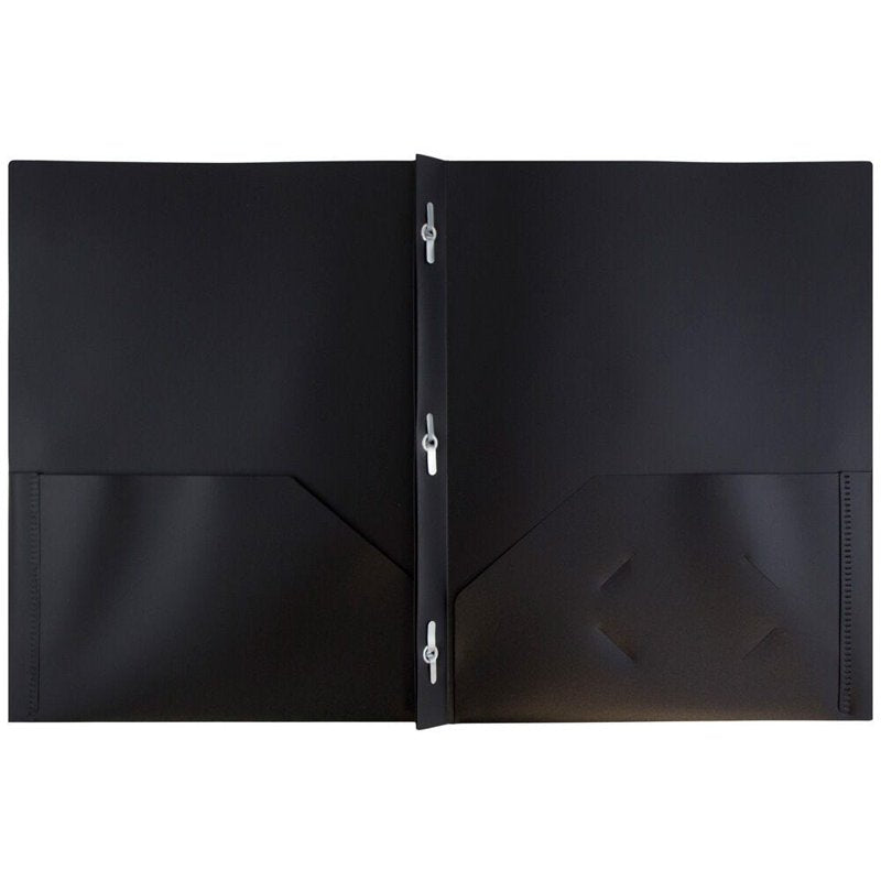2-Pocket Plastic Folder with Metal Prongs & Clasp - 3 Pack, 9.5 x 11.5 Inches, Black