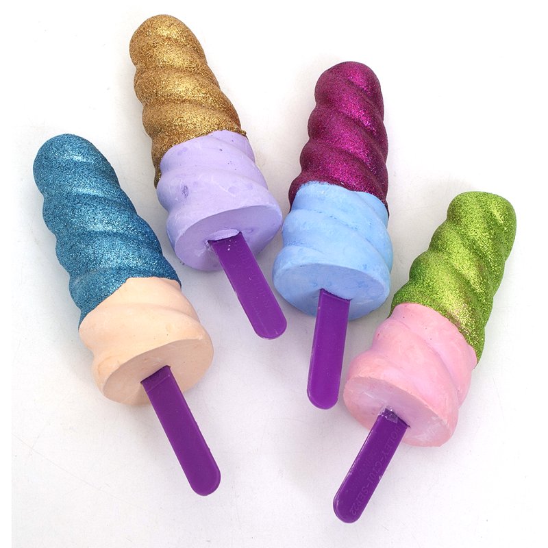 Kids Glitter Sidewalk Chalk Set with Popsicle & Unicorn Shapes - Non-Toxic & Washable