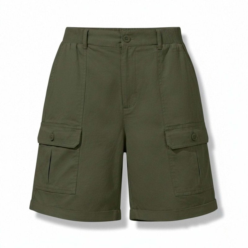 Women's Cargo Shorts with High Waist & Pockets - Summer Casual Twill Shorts