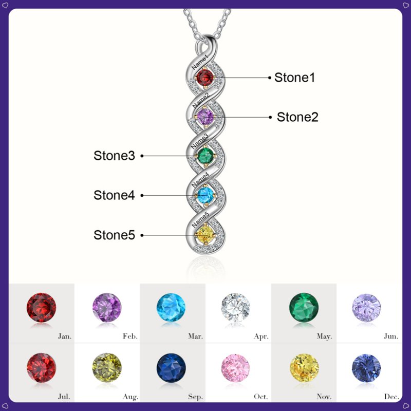 Personalized Family Birthstone Necklace for Women Sterling Silver Custom Names & Stones