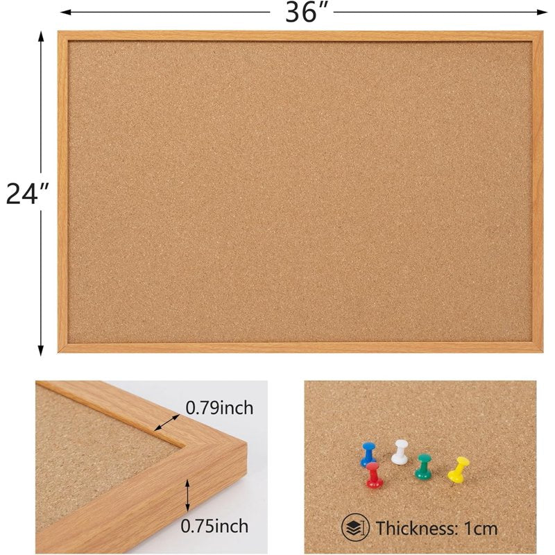 Large Cork Bulletin Board with Wood Frame - Wall-Mounted Pin Board for Home & Office