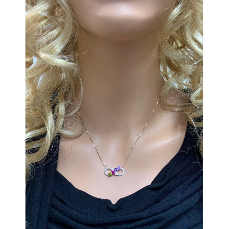 Personalized Infinity Birthstone Necklace for Women - Rose Gold Plated, 1-6 Stones