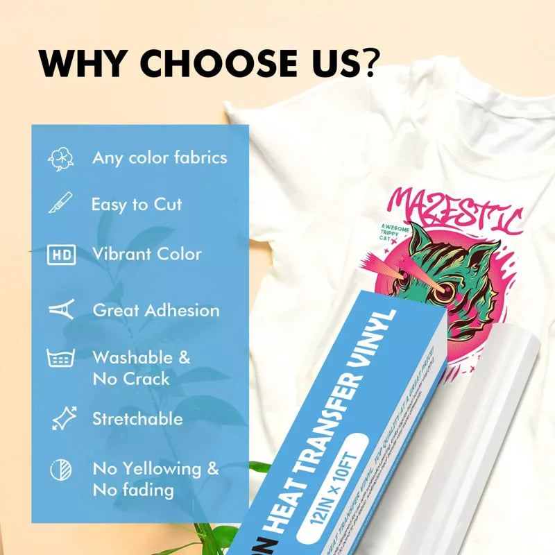 Matte White Sublimation Vinyl Roll for Dark & Light Fabrics - 12x30ft
