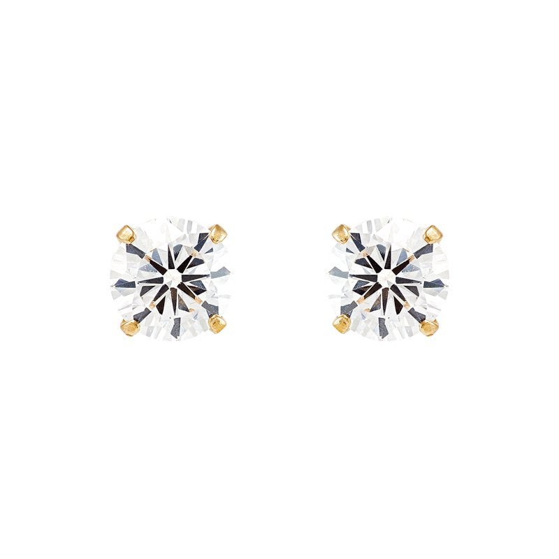Girls 10K Yellow Gold Cubic Zirconia Front Back Earrings - Secure Screw Backs