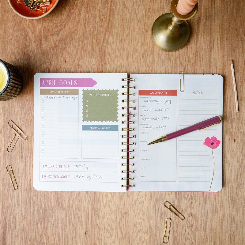 Wildflower Weekly Planner 15 Months Cream Watercolor Floral 6.75 x 8.37 inches