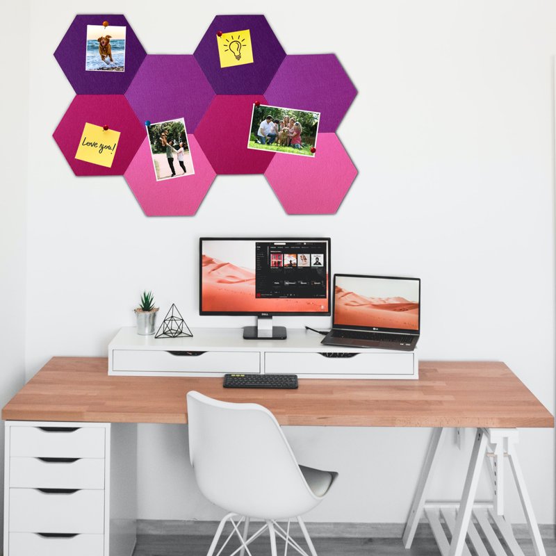 Hexagon Felt Bulletin Board Tiles - Self-Adhesive Wall Organizer for Home Office & Classroom