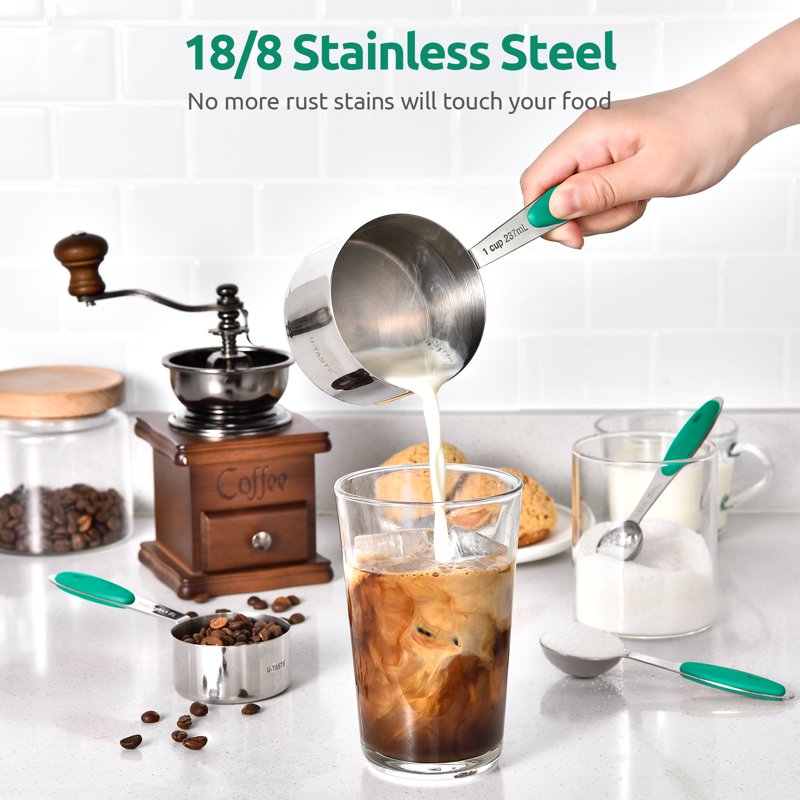 U-Taste 18/8 Stainless Steel Measuring Cups & Spoons Set - Teal, 10 Pcs