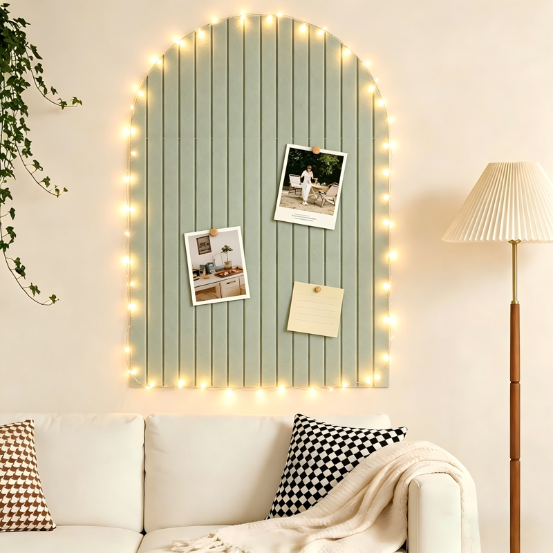 Large Felt Bulletin Board with LED String Lights Wall Decor - Arched 36x24 inches