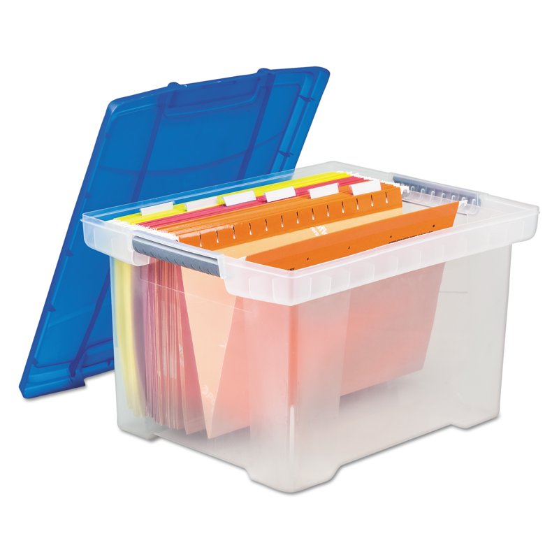 Plastic File Tote Storage Box with Snap-On Lid - Clear Blue, Letter & Legal Size