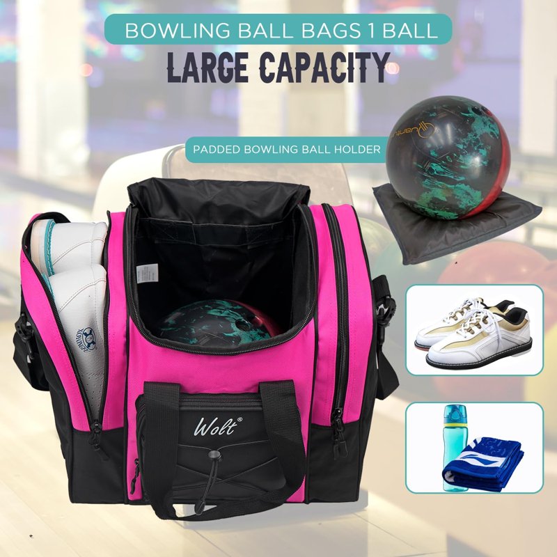 WOLT Bowling Ball Tote Bag for Women Pink – Single Ball Holder, Padded, 2 Shoes Pockets
