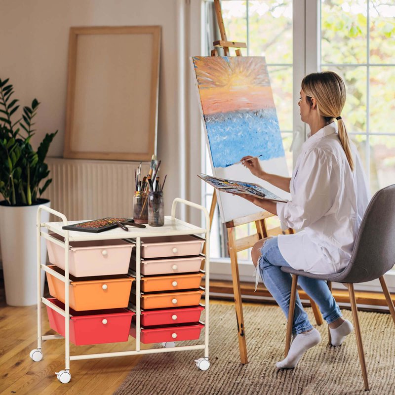 Multi-Use 9-Drawer Rolling Storage Cart with Lockable Casters - Utility & Organization