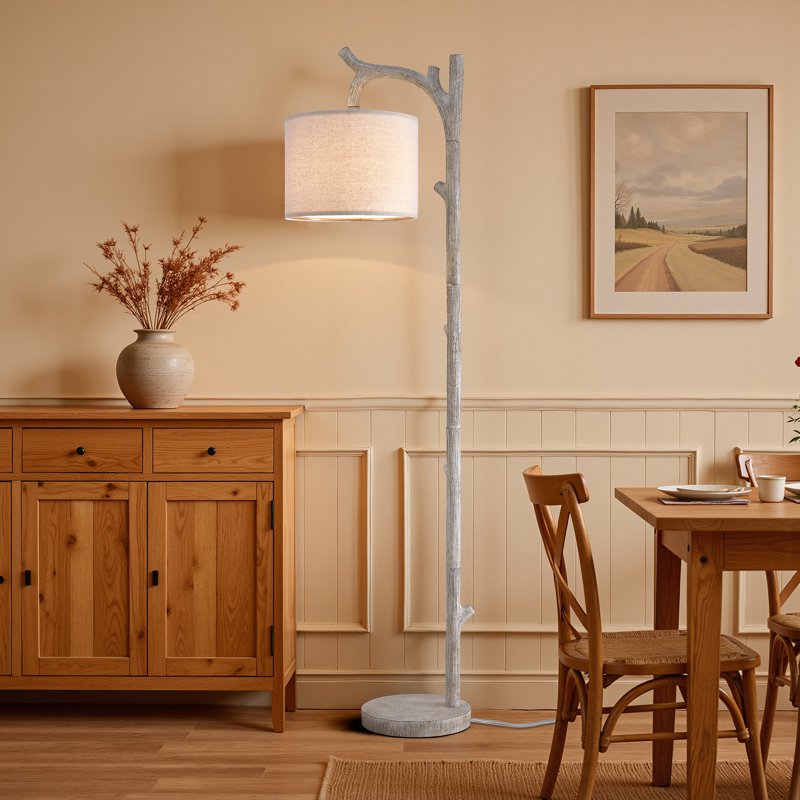 Retro Farmhouse Tree Trunk Floor Lamp with Foot Switch - 61.5 Inch Standing Light for Living Room & Bedroom