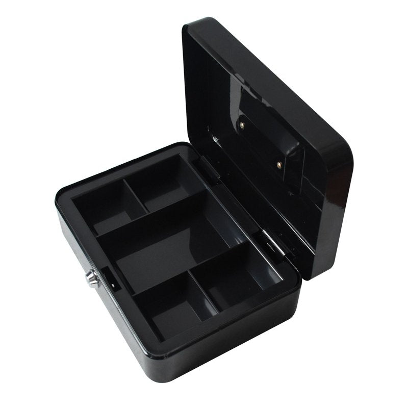 10 Inch Metal Cash Box with Key Lock and Money Tray - Black