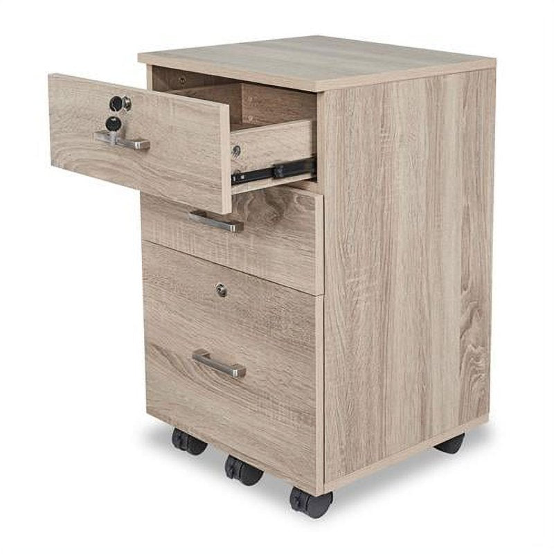 3-Drawer Mobile Wooden File Cabinet with Lock for Home Office or Business