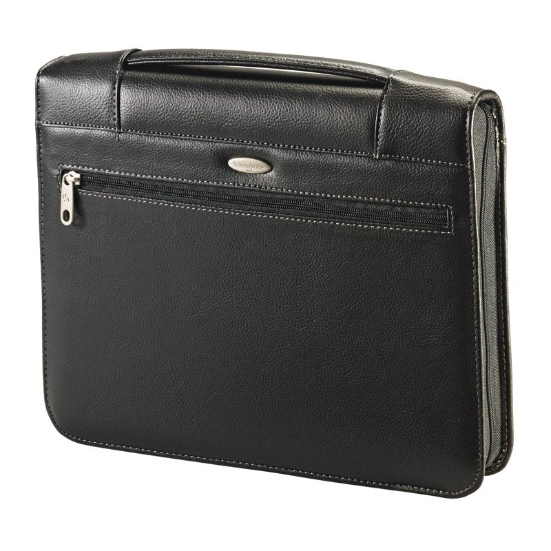 Zip-Around Vinyl Padfolio with 3-Ring Binder, Notepad & Pen Loop - Black