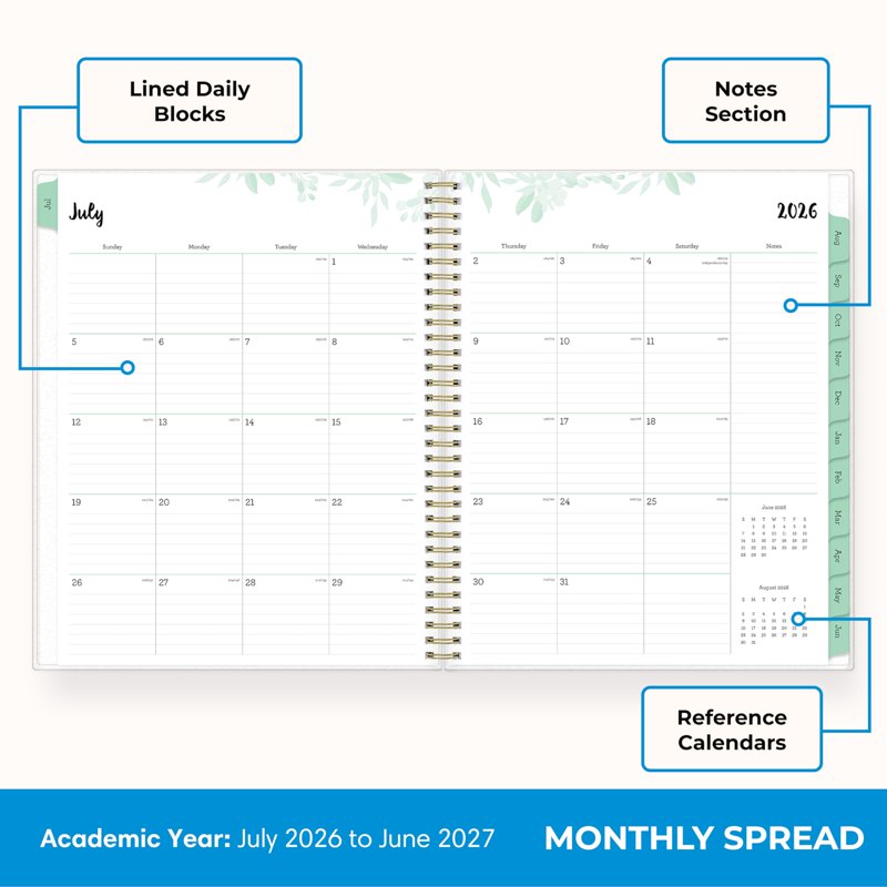 Academic Year Planner Calendar 2026-2027 - Weekly & Monthly Organizer, 8.5x11 with Laminated Tabs